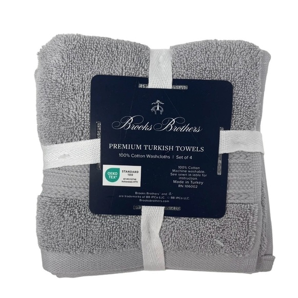 Brooks Brothers Midgrey Mid grey gray set of 4 Premium wash cloths NWT - Picture 2 of 4
